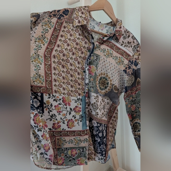 ZARA Women's Floral Patchwork Button-Up Blouse, Sz S - Picture 5 of 7